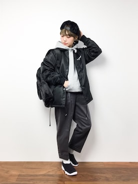 「mimis（ミイーミイーズ）のアイテム（帽子）」を使った、konabeさん（レディース・153cm）の冬コーディネート