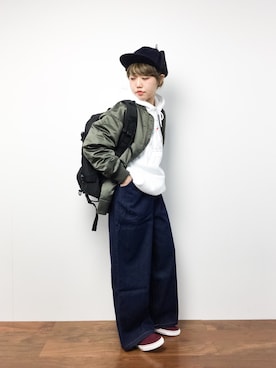 「スウェットパーカー」｜「アイテム（MA-1）」を使った、konabeさん（レディース・153cm）の冬コーディネート