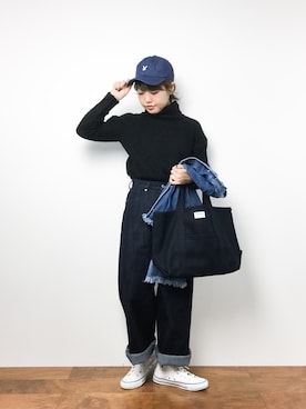 「インディゴデニム」｜「アイテム（その他アウター）」を使った、konabeさん（レディース・153cm）の冬コーディネート