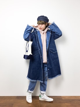 「スウェットパーカー」｜「アイテム（その他アウター）」を使った、konabeさん（レディース・153cm）の冬コーディネート
