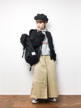 「黒リュック」｜「アイテム（MA-1）」を使った、konabeさん（レディース・153cm）の冬コーディネート