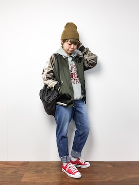 「goa（ゴア）のアイテム（ブルゾン）」を使った、konabeさん（レディース・153cm）の冬コーディネート