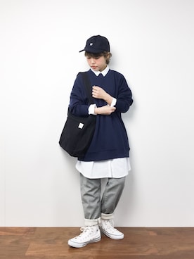 「スウェット×シャツ」｜konabeさん（レディース・153cm）の冬コーディネート