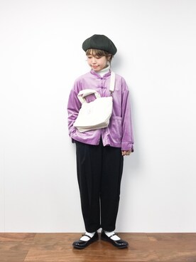 「パープル×黒」｜「アイテム（その他アウター）」を使った、konabeさん（レディース・153cm）の冬コーディネート