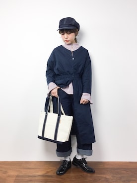 「ロールアップ」｜「アイテム（シャツワンピース）」を使った、konabeさん（レディース・153cm）の冬コーディネート