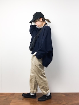 「ネイビー×ホワイト」｜「アイテム（その他トップス）」を使った、konabeさん（レディース・153cm）の冬コーディネート