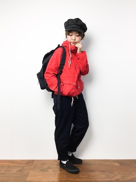 「黒リュック」｜「アイテム（キャスケット）」を使った、konabeさん（レディース・153cm）の冬コーディネート