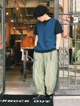 「ポケットＴシャツ」｜「アイテム（ハンチング/ベレー帽）」を使った、Renさん（メンズ・168cm）の夏コーディネート