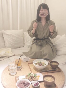 「カフェ」｜「アイテム（シャツワンピース）」を使った、Ayaneさん（レディース・157cm）の夏コーディネート