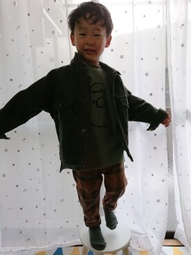 「アイテム（ソックス/靴下、グリーン系）」を使った、ko-taroさん（キッズ・100cm）の冬コーディネート