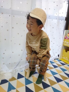 「アイテム（ソックス/靴下、グリーン系）」を使った、ko-taroさん（キッズ・100cm）の冬コーディネート