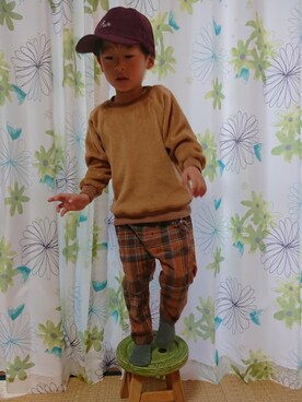 「アイテム（ソックス/靴下、グリーン系）」を使った、ko-taroさん（キッズ・100cm）の冬コーディネート