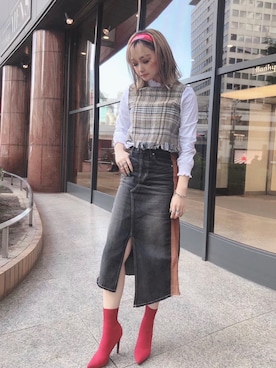 「red」｜「アイテム（ブーツ）」を使った、NAASEさん（レディース・155cm）の春コーディネート