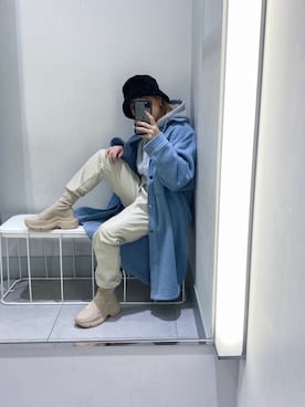 「カラーコート」｜「アイテム（帽子）」を使った、NAASEさん（レディース・155cm）の冬コーディネート