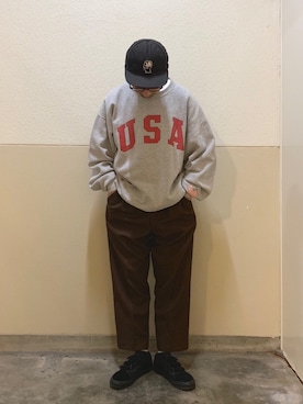 「USA」｜「アイテム（帽子）」を使った、YUSUKEさん（メンズ・173cm）の秋コーディネート