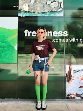「Le Specs（-）のアイテム」を使った、miskyさん（レディース・160cm）の夏コーディネート