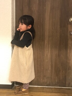 「アイテム（モカシン/デッキシューズ）」を使った、𝙷___𝙺さん（キッズ・90cm）の冬コーディネート
