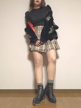 「バーバリー」｜「アイテム（ブルゾン）」を使った、m o eさん（レディース・156cm）の春コーディネート