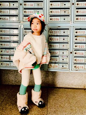 「Mini Rodini（ミニロディーニ）のアイテム（キャップ）」を使った、_CrYiNGfisH_さん（キッズ・110cm）の春コーディネート