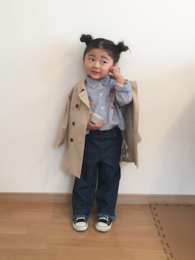 「刺繍シャツ」｜「アイテム（トレンチコート）」を使った、renaさん（キッズ・90cm）の冬コーディネート