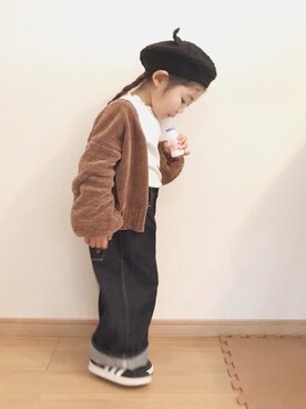 「猫耳ベレー帽」｜renaさん（キッズ・90cm）の冬コーディネート