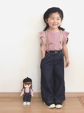 「アイテム（サスペンダー）」を使った、renaさん（キッズ・90cm）の春コーディネート