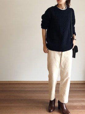 「ADAM ET ROPE'（アダムエロペ）のミディー丈ショートブーツ（ブーツ）」を使った、あさこさん（レディース・164cm）の秋コーディネート