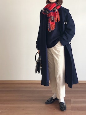 「チェックマフラー」｜「アイテム（ダッフルコート）」を使った、あさこさん（レディース・164cm）の冬コーディネート