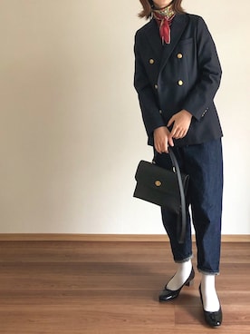 「JOURNAL STANDARD relume（ジャーナルスタンダード　レリューム）の●T/Wギャバネイビーブレザー◆（テーラードジャケット）」を使った、あさこさん（レディース・164cm）の冬コーディネート