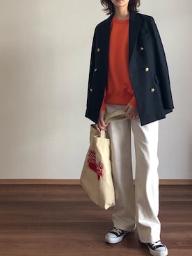 「JOURNAL STANDARD relume（ジャーナルスタンダード　レリューム）の●T/Wギャバネイビーブレザー◆（テーラードジャケット）」を使った、あさこさん（レディース・164cm）の冬コーディネート