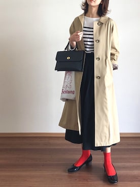 「アイテム（ステンカラーコート）」を使った、あさこさん（レディース・164cm）の春コーディネート
