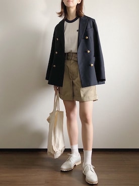 「JOURNAL STANDARD relume（ジャーナルスタンダード　レリューム）の●T/Wギャバネイビーブレザー◆（テーラードジャケット）」を使った、あさこさん（レディース・164cm）の春コーディネート