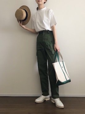 「CLANE（クラネ）のアイテム（カーゴパンツ）」を使った、あさこさん（レディース・164cm）の夏コーディネート