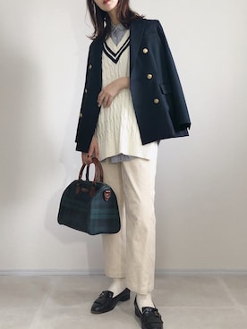 「JOURNAL STANDARD relume（ジャーナルスタンダード　レリューム）の●T/Wギャバネイビーブレザー◆（テーラードジャケット）」を使った、あさこさん（レディース・164cm）の秋コーディネート