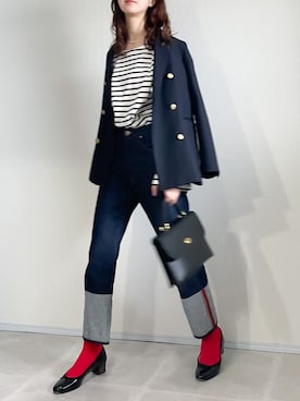 「JOURNAL STANDARD relume（ジャーナルスタンダード　レリューム）の●T/Wギャバネイビーブレザー◆（テーラードジャケット）」を使った、あさこさん（レディース・164cm）の春コーディネート