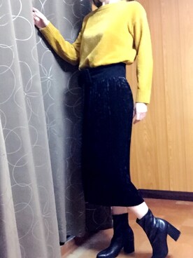 「GU（ジーユー）のアイテム（スカート、ブラック系）」を使った、Lana☆さん（レディース・165cm）の冬コーディネート