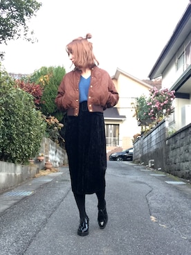 「GU（ジーユー）のアイテム（スカート、ブラック系）」を使った、Lana☆さん（レディース・165cm）の冬コーディネート