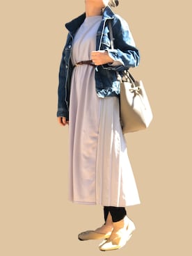 「Lugnoncure（ルノンキュール）の裏毛ドッキングワンピース（ワンピース、パープル系）」を使った、Lana☆さん（レディース・165cm）の春コーディネート