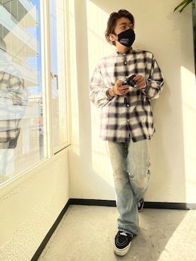「N.HOOLYWOOD（N.ハリウッド）のアイテム（デニムパンツ）」を使った、rinkbanriさん（メンズ・169cm）の冬コーディネート