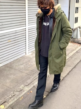 「美容師」｜「アイテム（ライダースジャケット）」を使った、rinkbanriさん（メンズ・169cm）の冬コーディネート