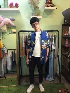 「CONVERSE（コンバース）のCONVERSE コンバース ジャック パーセル / JACK PURCEL（スニーカー）」を使った、葉育碩さん（メンズ・173cm）の夏コーディネート