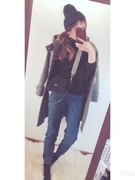 「TODAYFUL（トゥデイフル）のアイテム（ダッフルコート）」を使った、smamaさん（レディース・163cm）の冬コーディネート