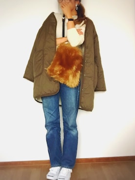 「ドラフトリーバイス」｜「アイテム（ブルゾン）」を使った、smamaさん（レディース・163cm）の冬コーディネート