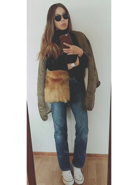 「ドラフトリーバイス」｜「アイテム（ブルゾン）」を使った、smamaさん（レディース・163cm）の冬コーディネート