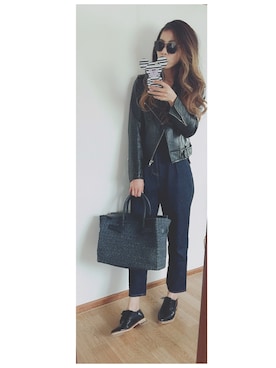 「SEA（シー）のネイビーカゴバッグM（かごバッグ）」を使った、smamaさん（レディース・163cm）の春コーディネート