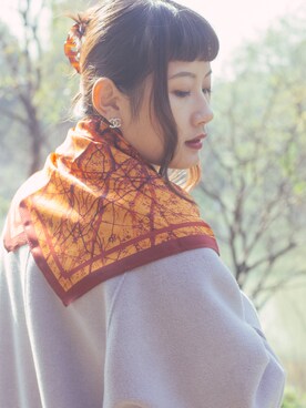 「Noyau de saloméのアイテム（オールインワン・サロペット、オレンジ系）」を使った、小曼elleさん（レディース）の冬コーディネート