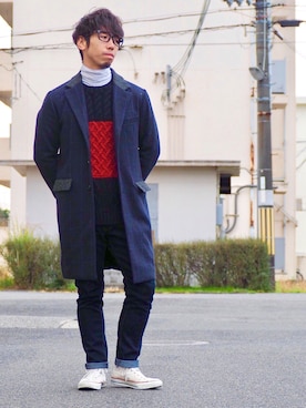 「SEVENDAYS=SUNDAY（セブンデイズサンデイ）のアイテム（ピーコート）」を使った、ともあき®さん（メンズ・167cm）の冬コーディネート