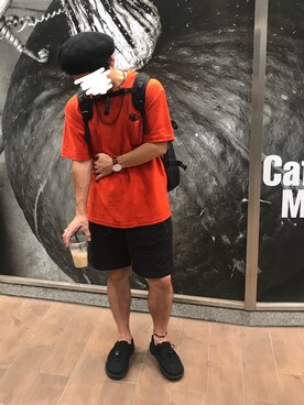 「ポケットＴシャツ」｜「アイテム（ハンチング/ベレー帽）」を使った、ともあき®さん（メンズ・167cm）の夏コーディネート