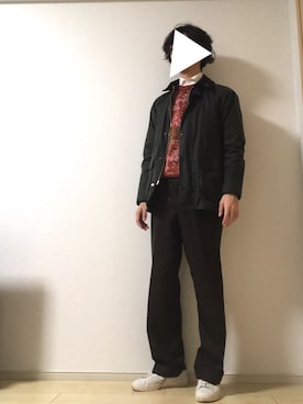 「オイルドジャケット」｜「アイテム（スラックス）」を使った、mk.さん（メンズ・178cm）の冬コーディネート