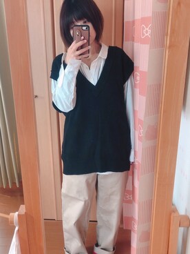 「Honeys（ハニーズ）のアイテム（チノパンツ）」を使った、みにさん（レディース・145cm）の春コーディネート